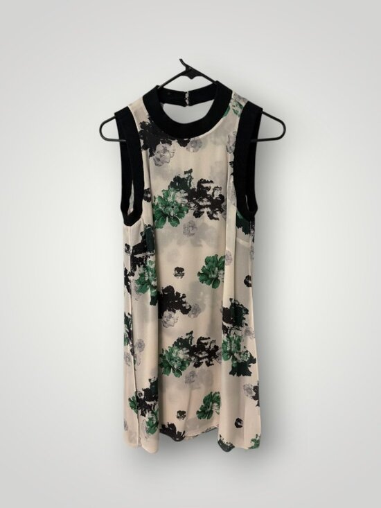 A.L.C. Drie White Sleeveless Green And Black Floral Print Dress Size 4 A.L.C. Drie White Sleeveless Green And Black Floral Print Dress Size 4